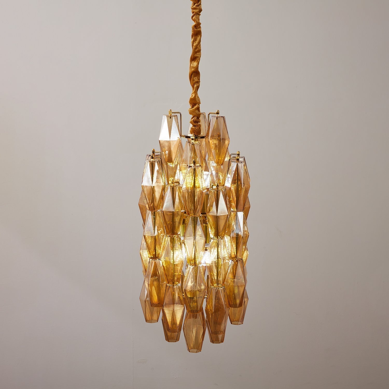 Aurora Chandelier Amber Prism Long Cascading Glass Vintage - Letslighting