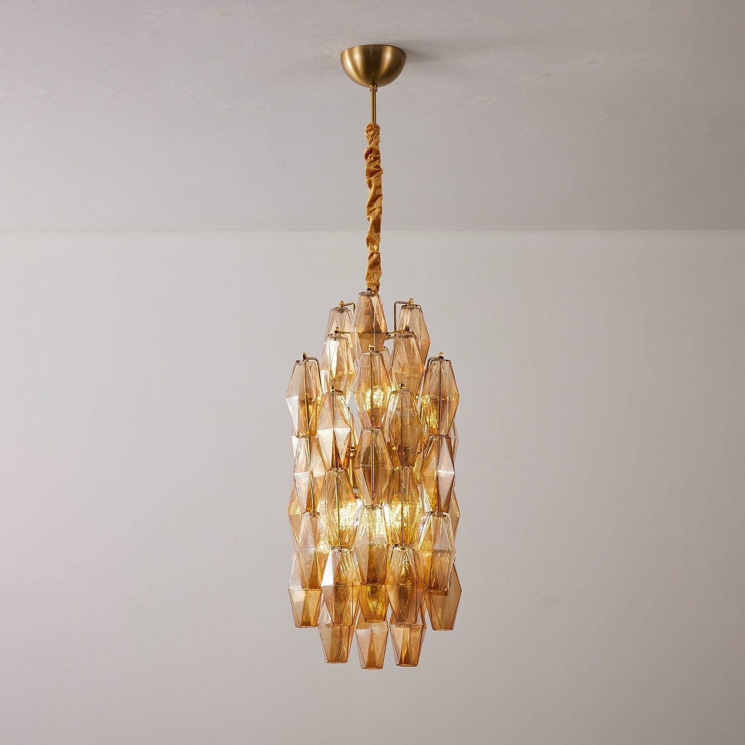 Aurora Chandelier Amber Prism Long Cascading Glass Vintage - Letslighting