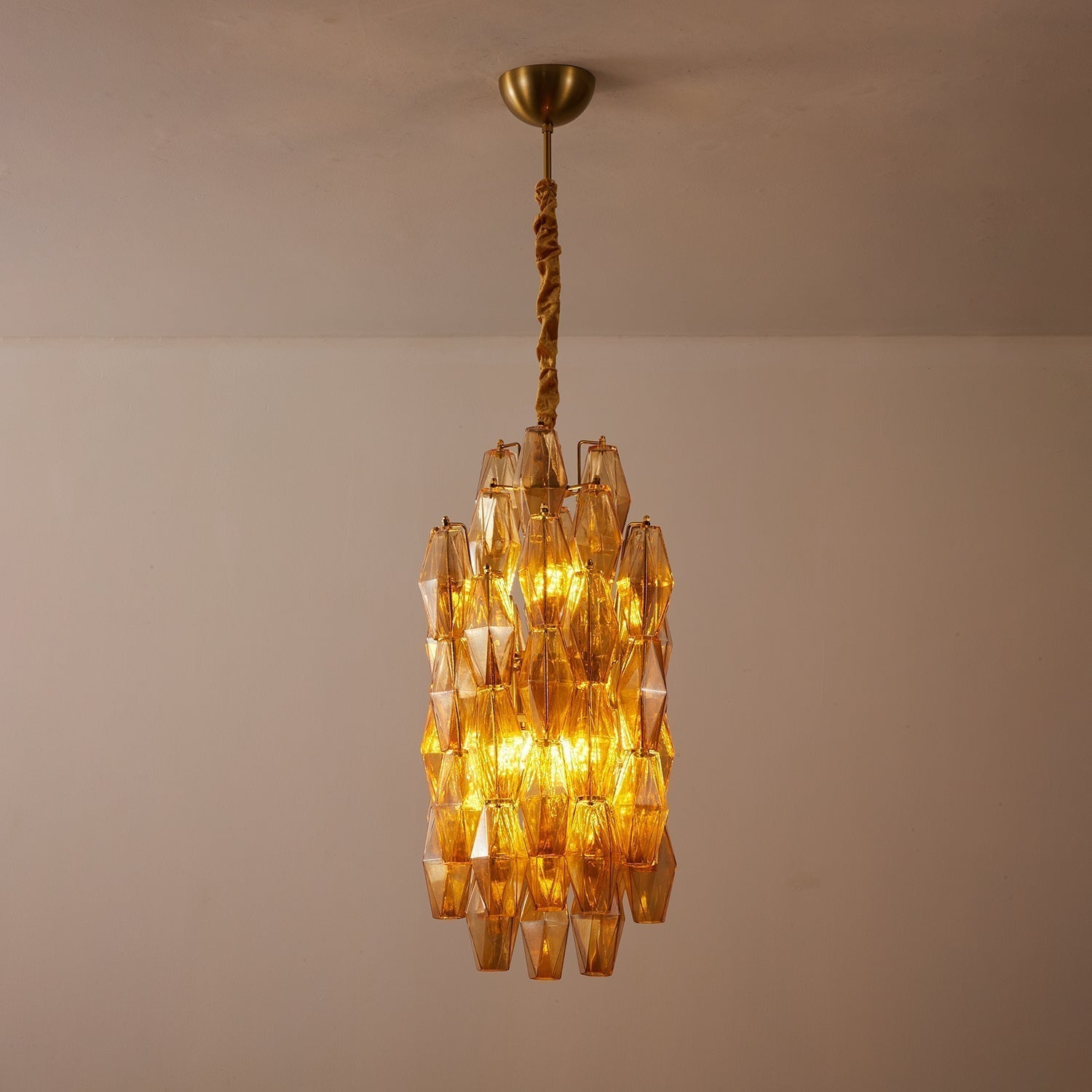 Aurora Chandelier Amber Prism Long Cascading Glass Vintage - Letslighting