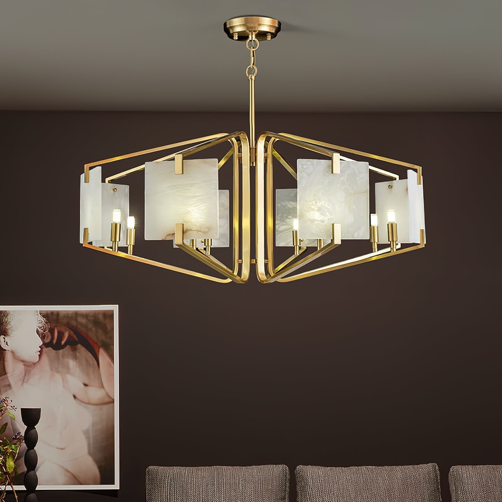 Plotuvys Postmodern Luxury Brass Alabaster Chandelier - Lamp Copper
