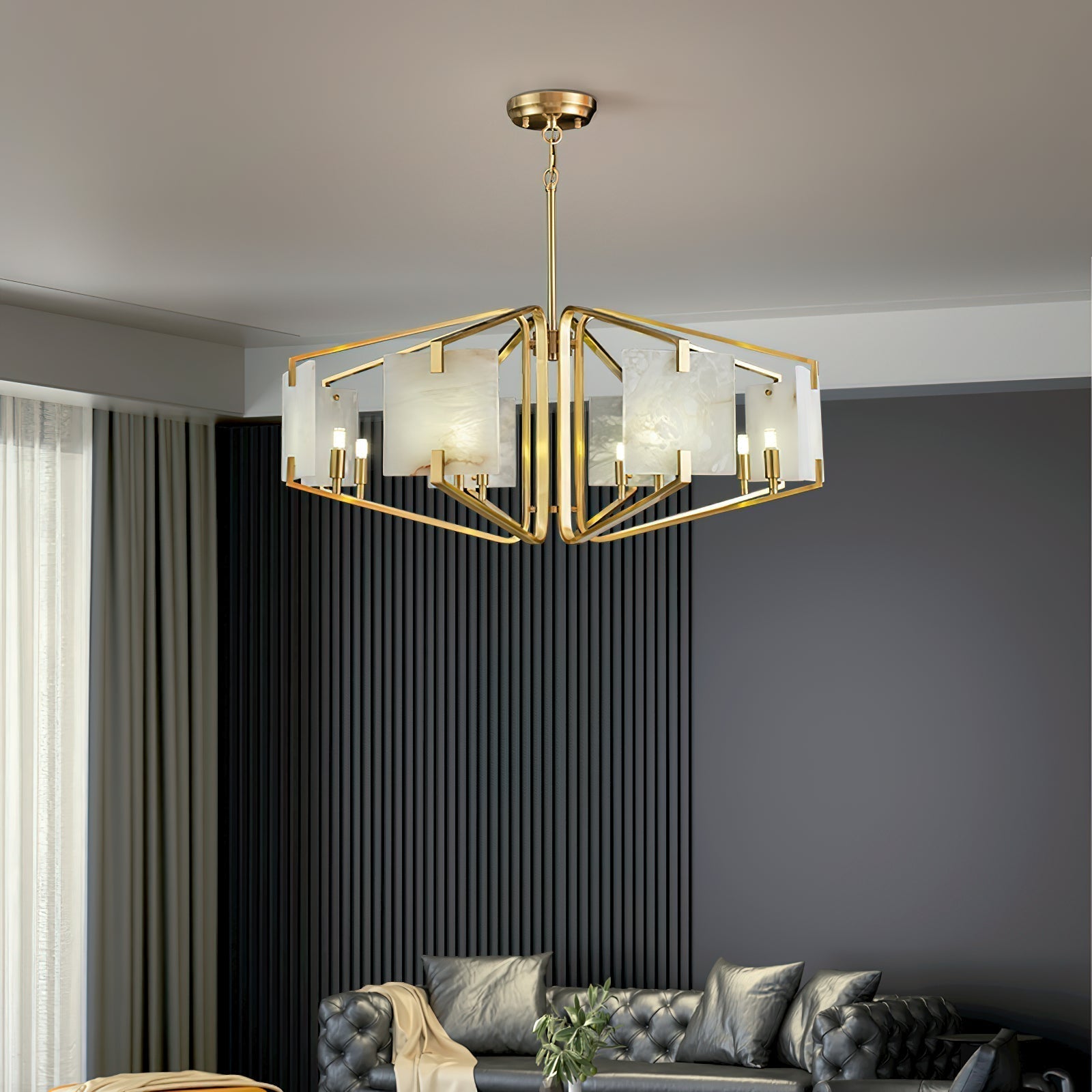 Plotuvys Postmodern Luxury Brass Alabaster Chandelier - Lamp Copper