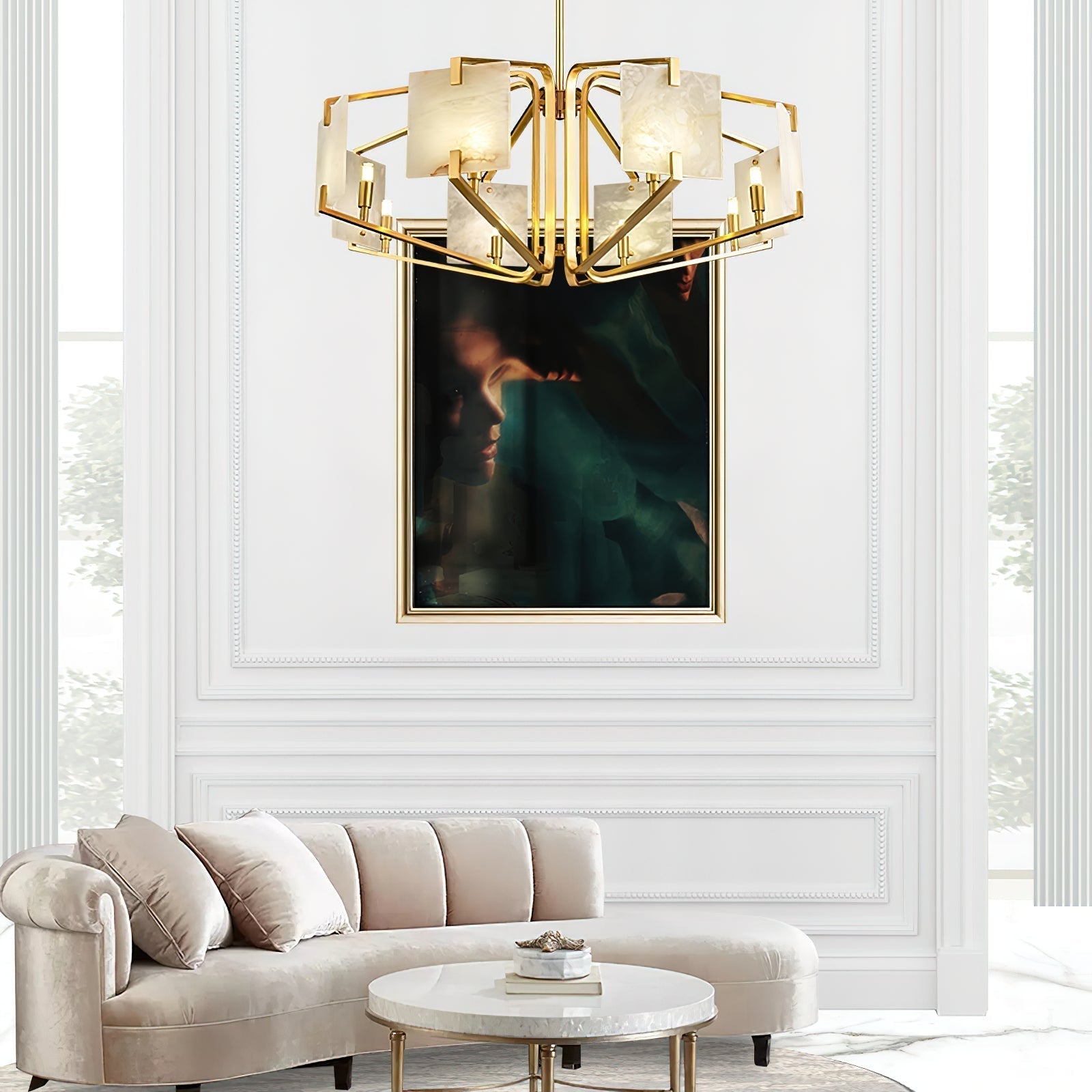 Plotuvys Postmodern Luxury Brass Alabaster Chandelier - Lamp Copper