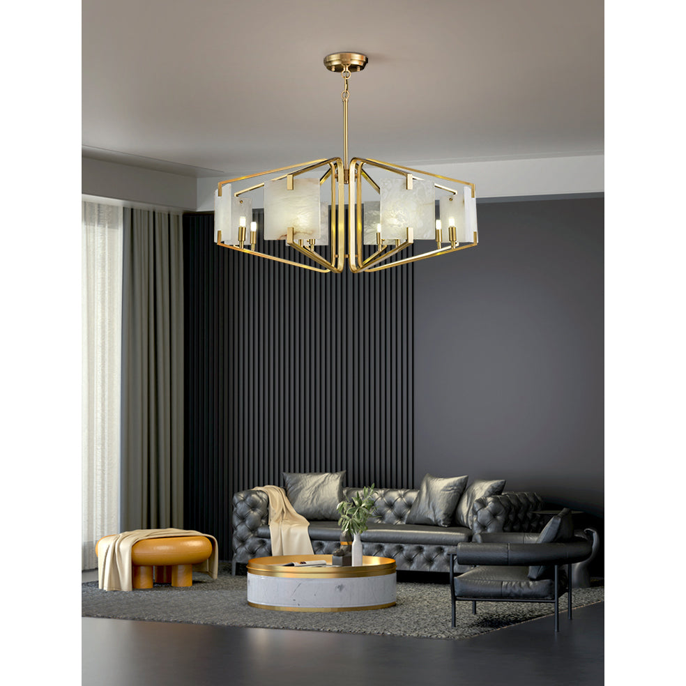 Plotuvys Postmodern Luxury Brass Alabaster Chandelier - Lamp Copper