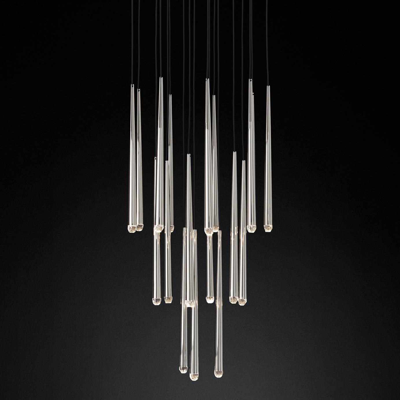 Chandelier Crystal Shade Brass Blackened Silver Luxe Staircase - Letslighting