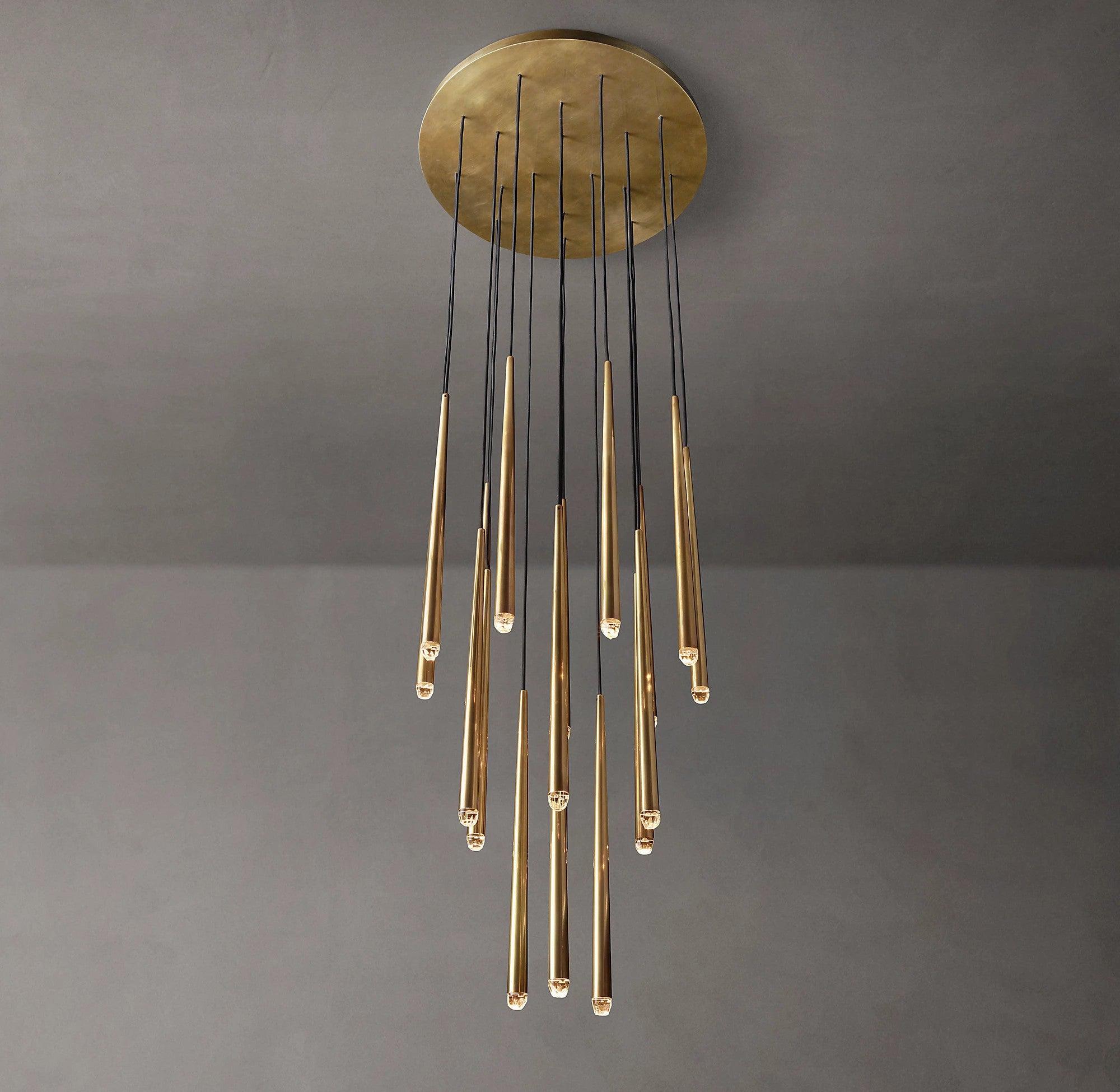 Chandelier Crystal Shade Brass Blackened Silver Luxe Staircase - Letslighting