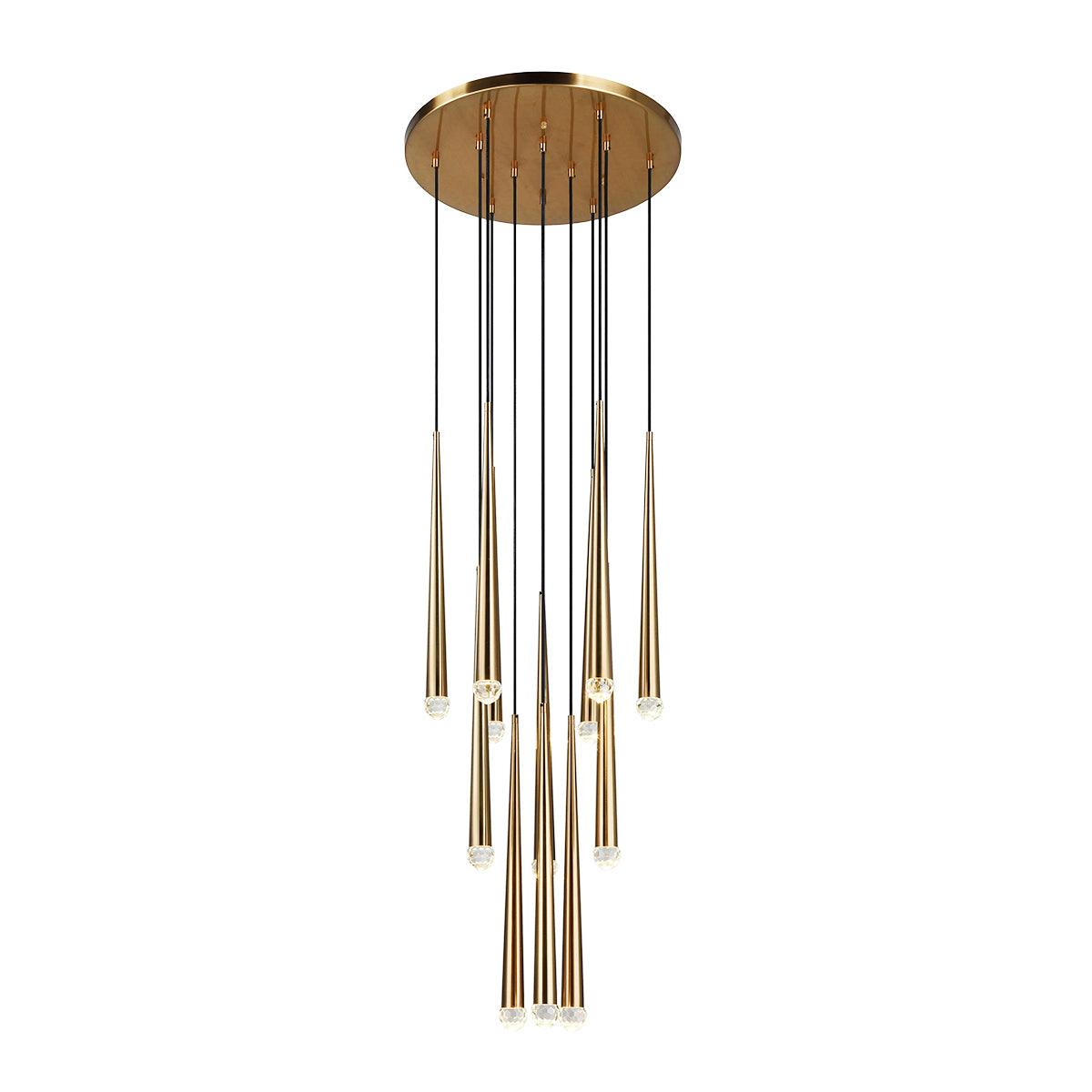 Chandelier Crystal Shade Brass Blackened Silver Luxe Staircase - Letslighting