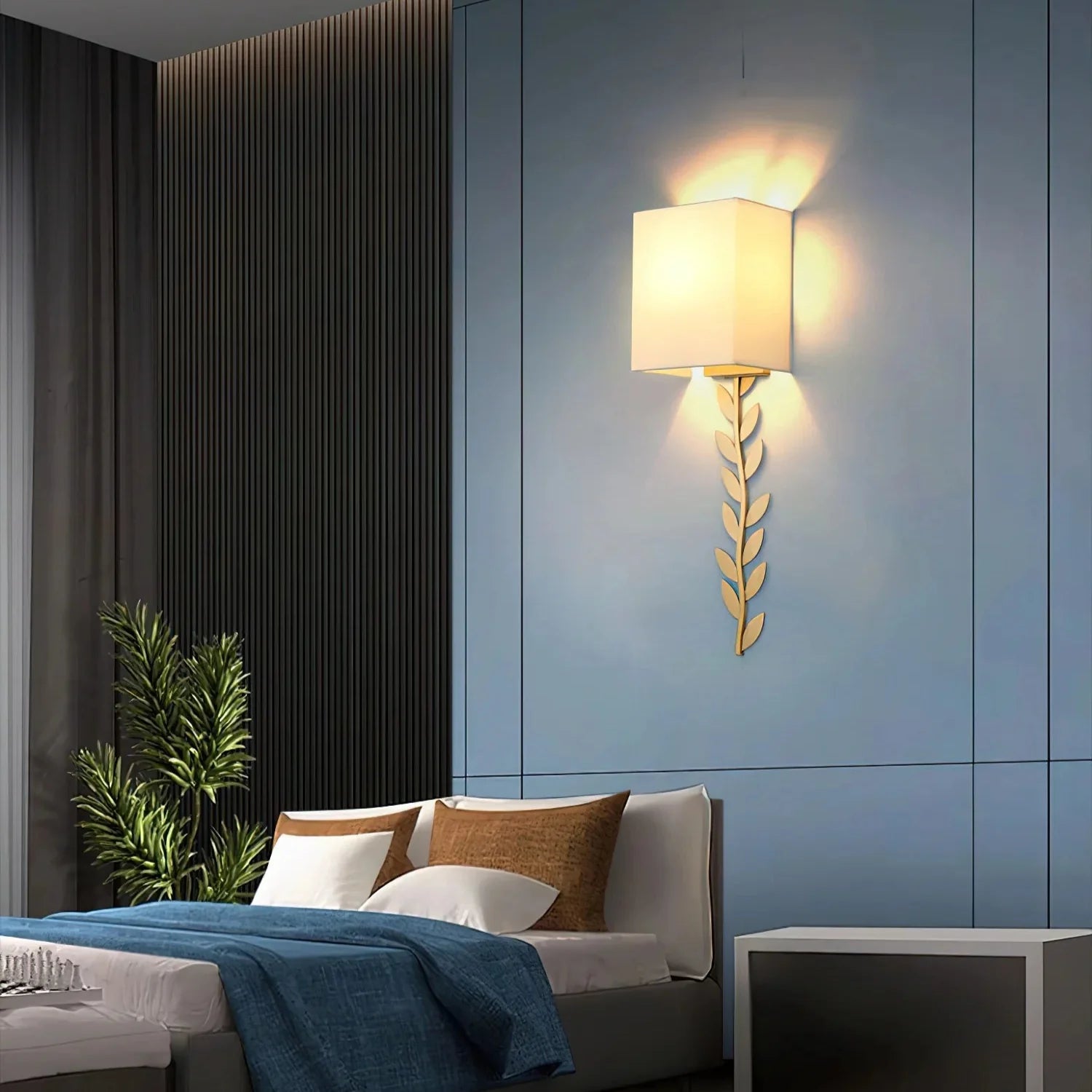 Verve Wall Lamp Brass Leaf Fabric
