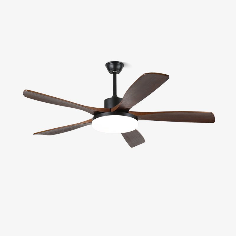 Ventilador de Techo con Luz Minimalista de Madera Arysen en una sala de estar moderna