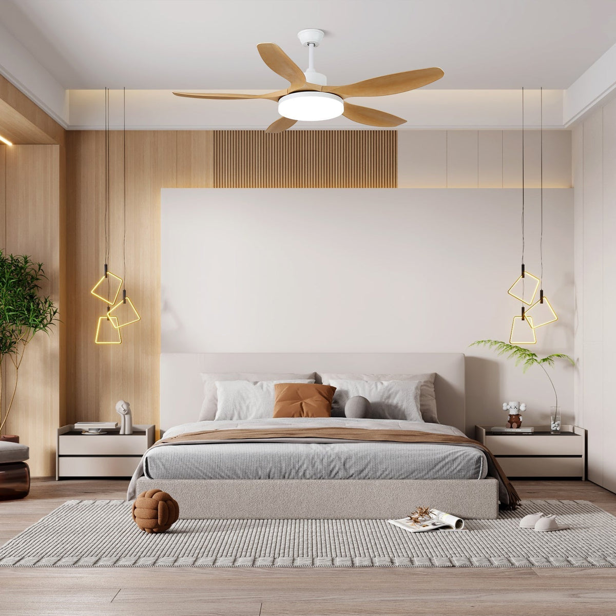 Ventilador de Techo con Luz Minimalista de Madera Arysen en acabado Negro