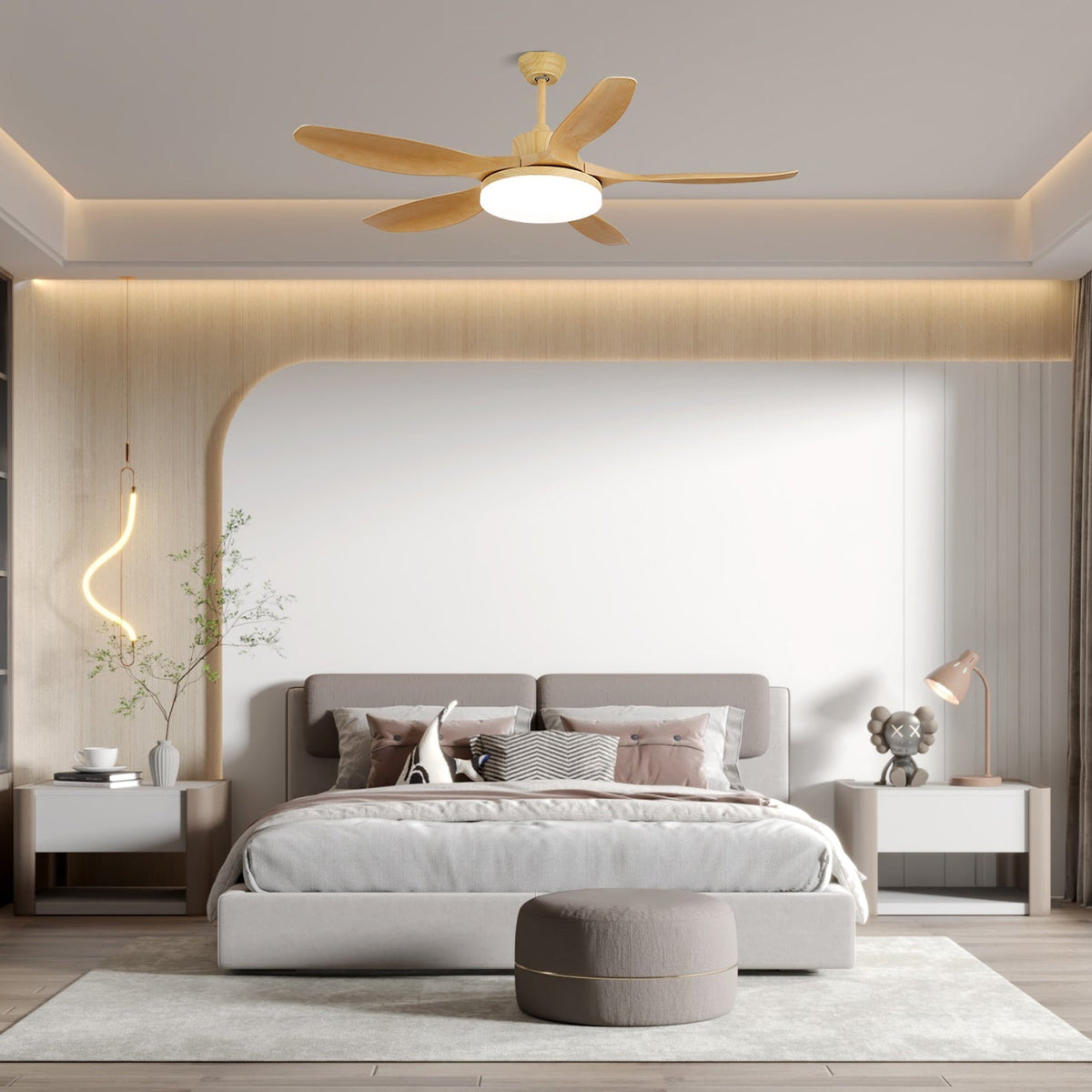 Diagrama de dimensiones del Ventilador de Techo con Luz Minimalista de Madera Arysen