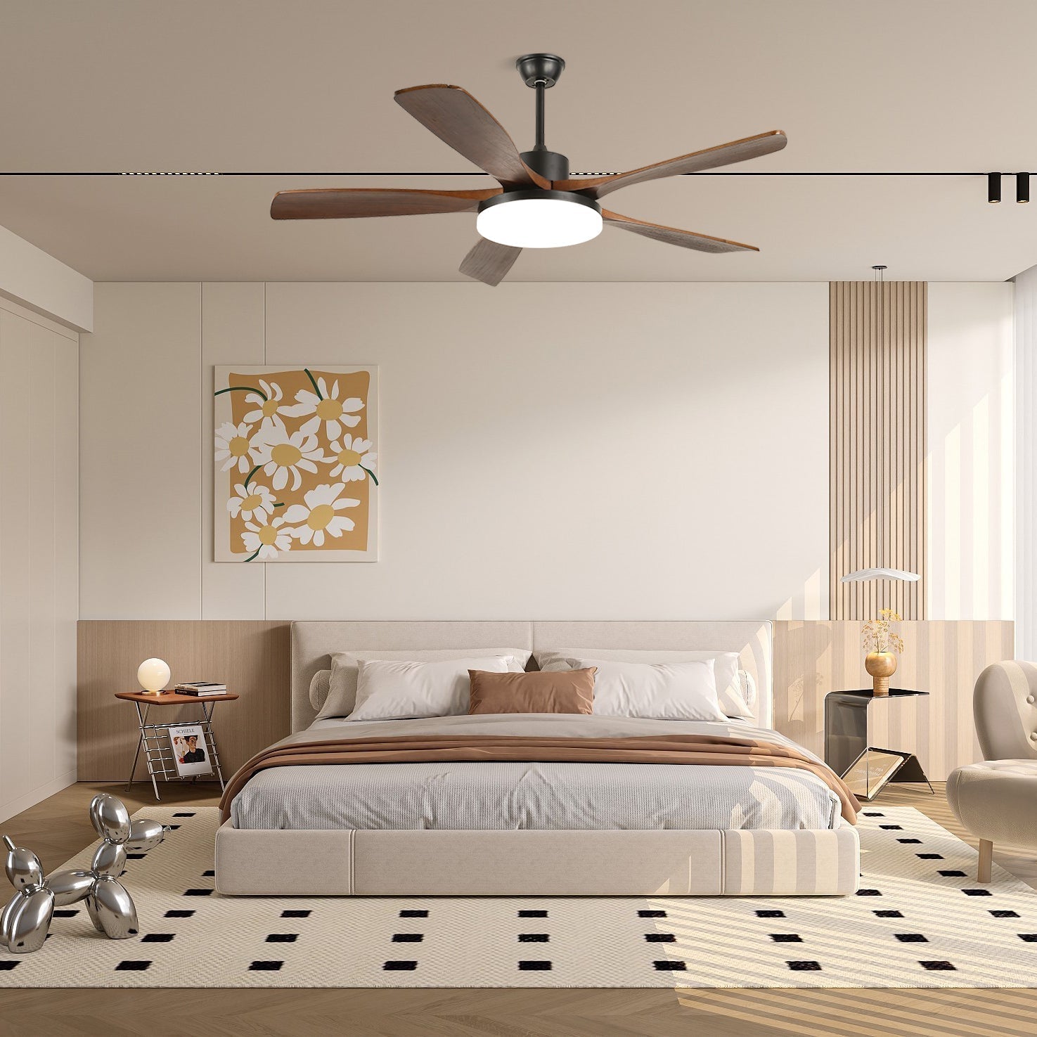 Primer plano de las aspas del Ventilador de Techo con Luz Minimalista de Madera Arysen
