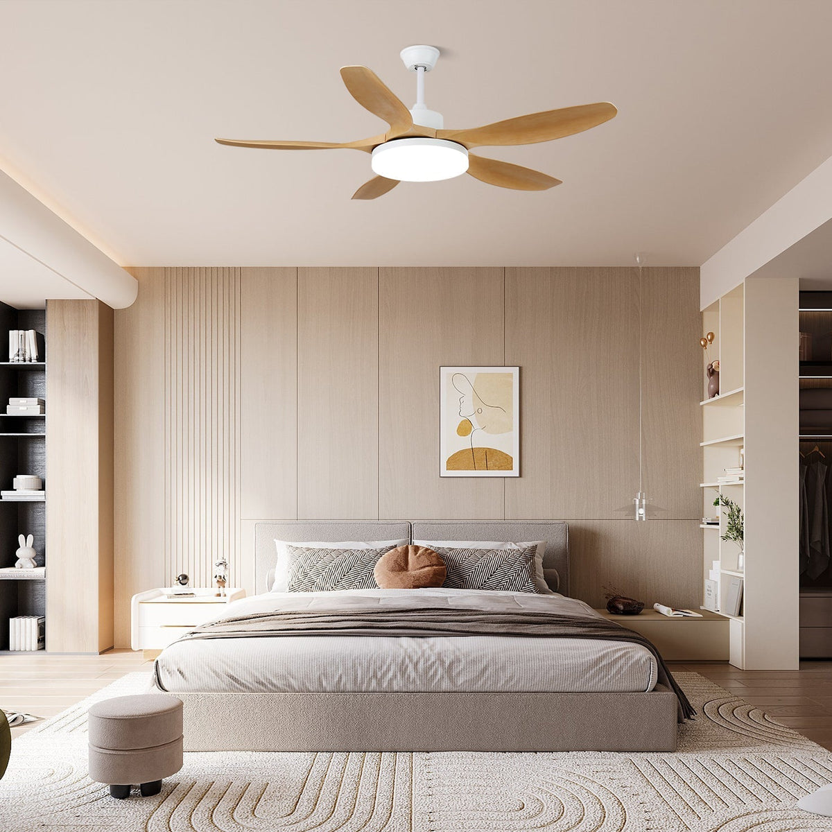 Ventilador de Techo con Luz Minimalista de Madera Arysen en acabado Veta de Nogal