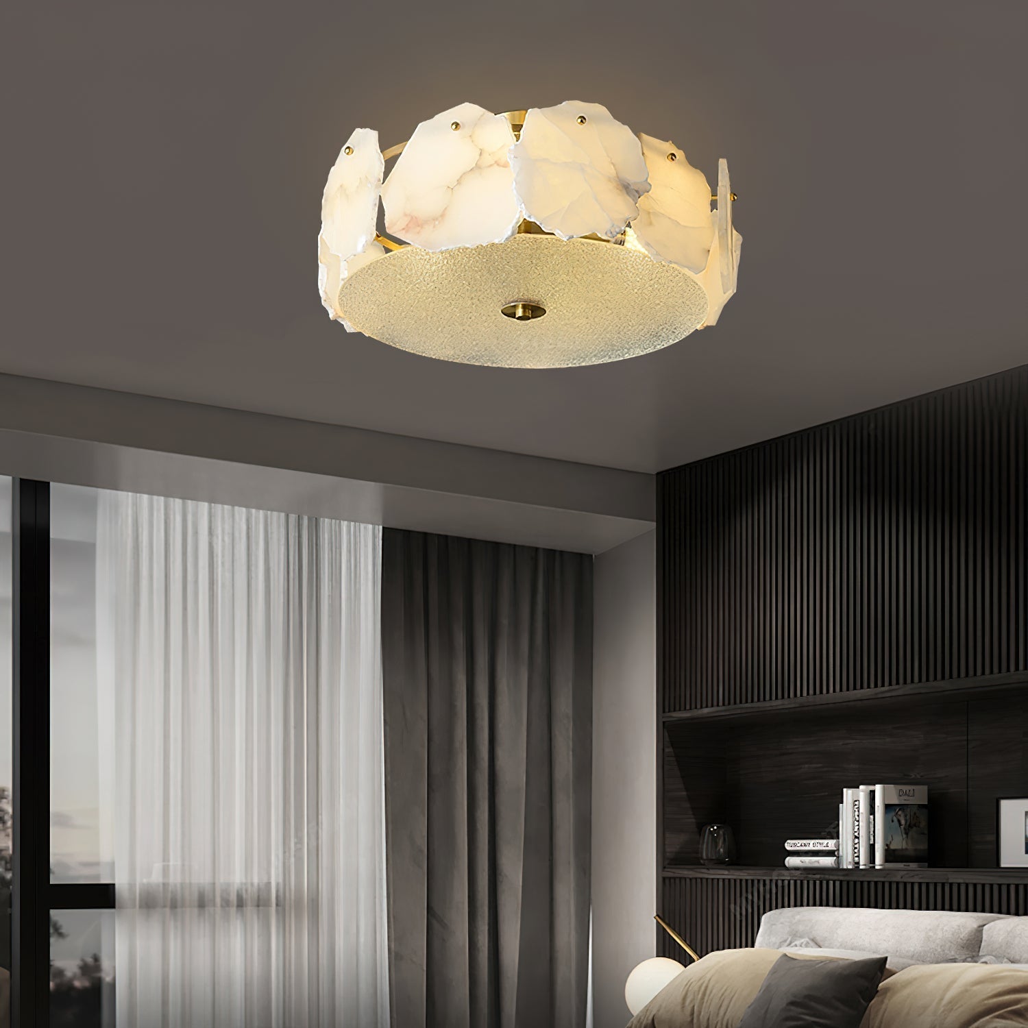 Zoruvys Sophisticated Disc Flat Alabaster Glass Ceiling Light - Lamp Copper
