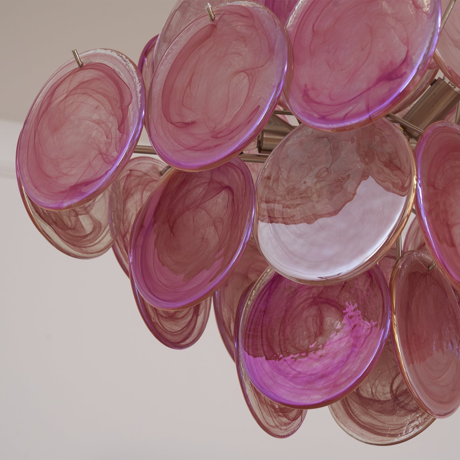 Aurora Chandelier Pink Glass Disc Layered Romantic - Letslighting