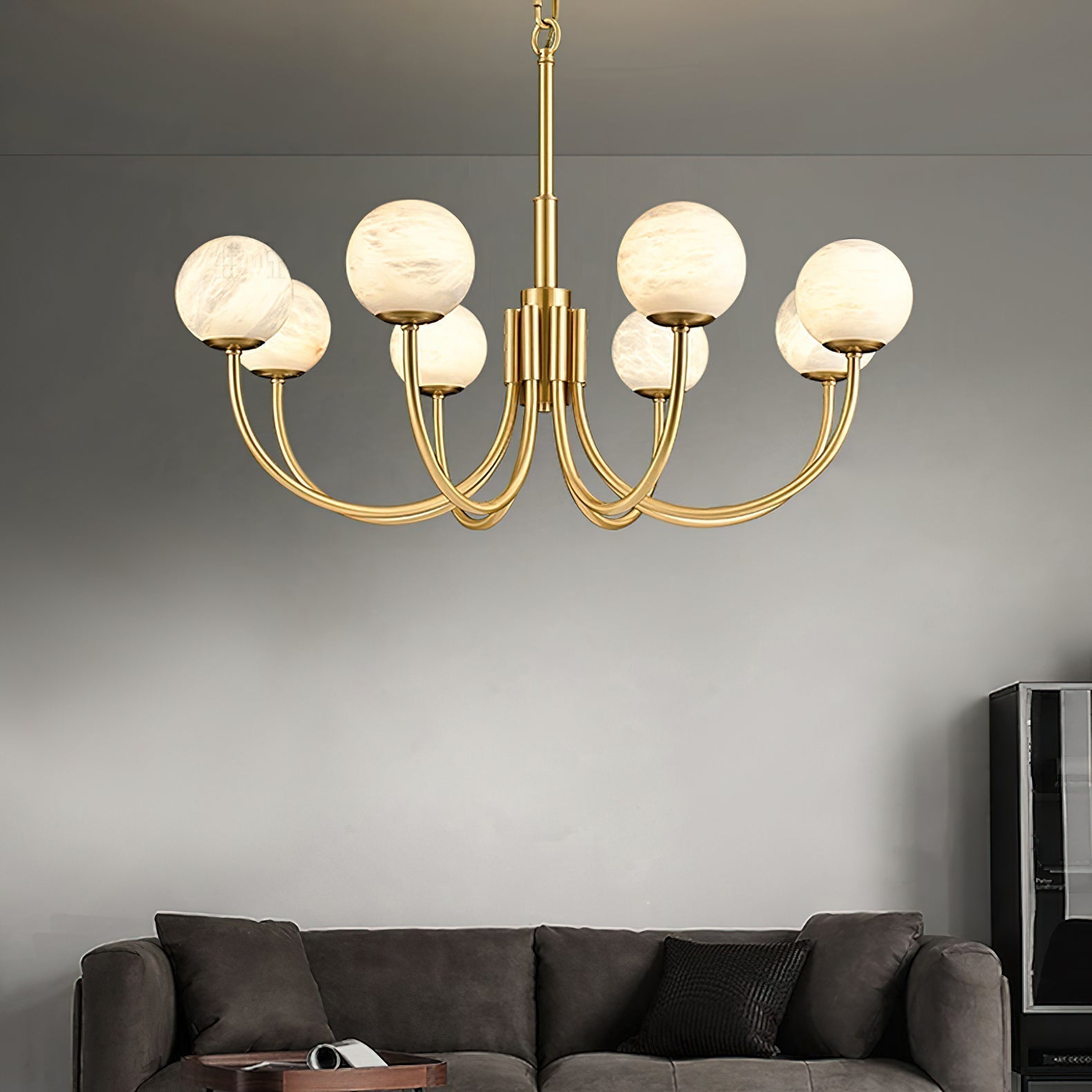 Mjolkuvys Modern Minimalist Globe Brass Alabaster Chandelier - Lamp Copper