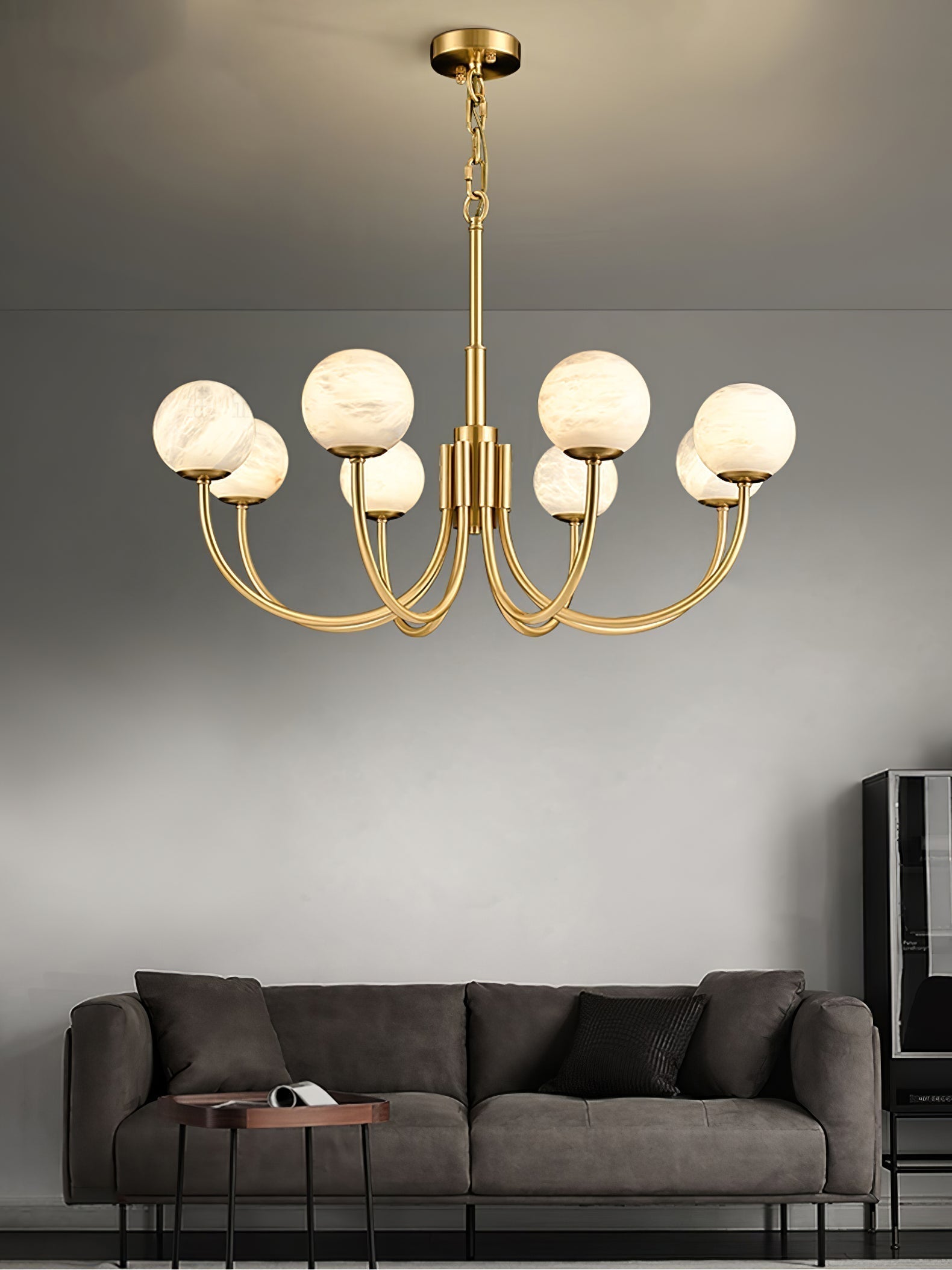 Mjolkuvys Modern Minimalist Globe Brass Alabaster Chandelier - Lamp Copper