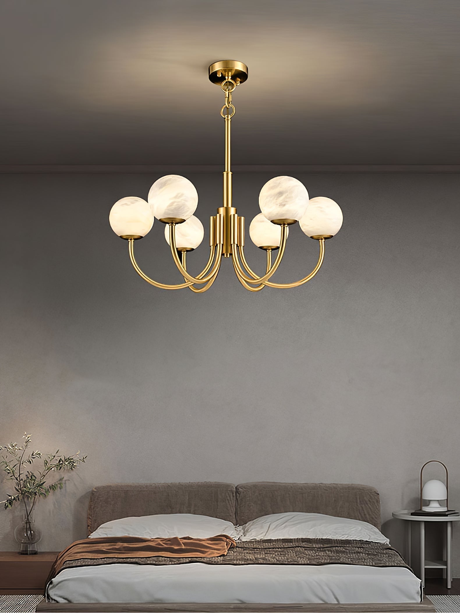 Mjolkuvys Modern Minimalist Globe Brass Alabaster Chandelier - Lamp Copper