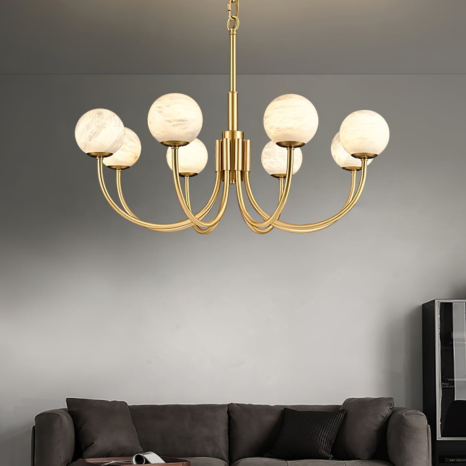 Mjolkuvys Modern Minimalist Globe Brass Alabaster Chandelier - Lamp Copper