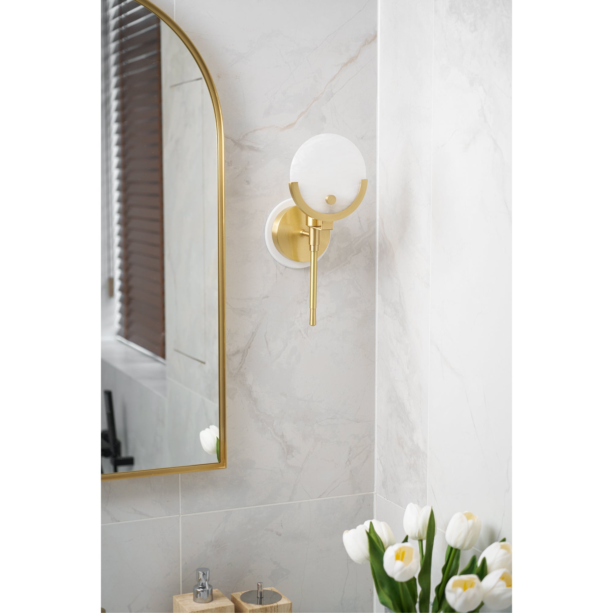 Ljomuvyo Modern Minimalist Brass Alabaster Sconce Wall Lamp - Lamp Copper