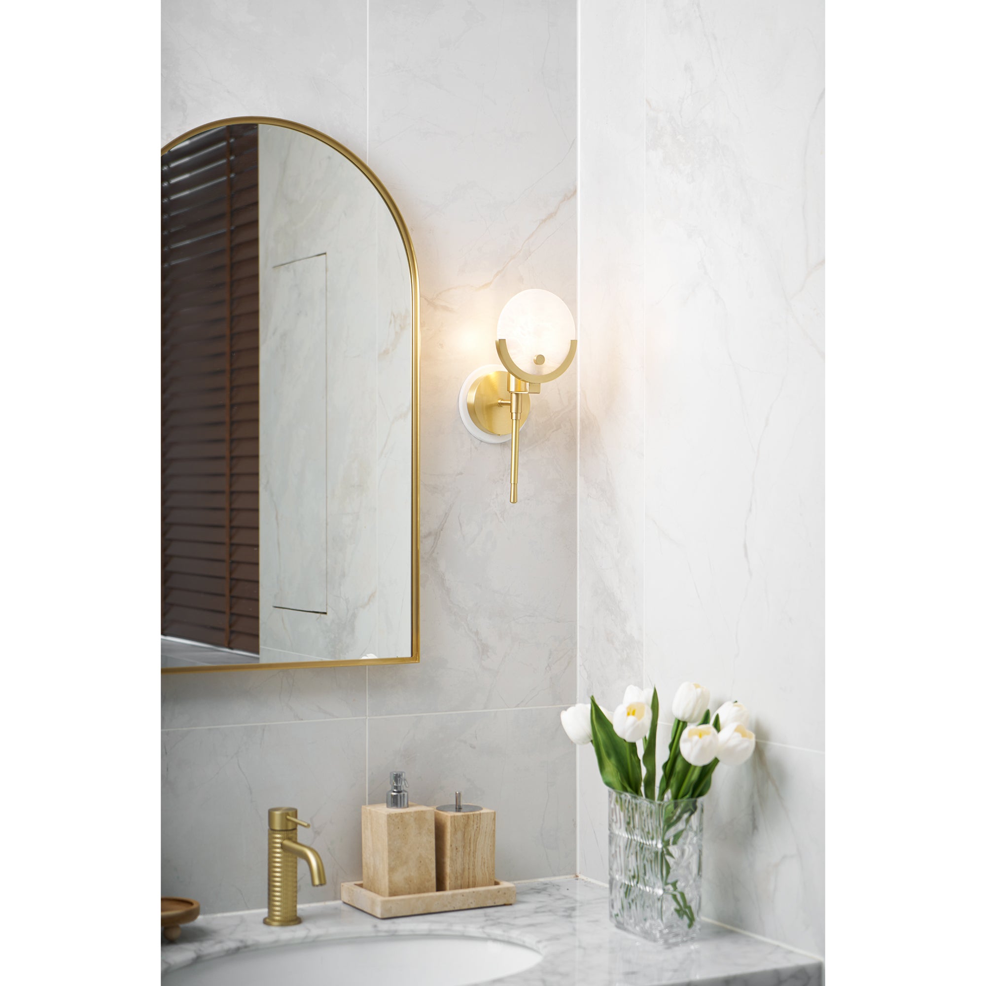 Ljomuvyo Modern Minimalist Brass Alabaster Sconce Wall Lamp - Lamp Copper