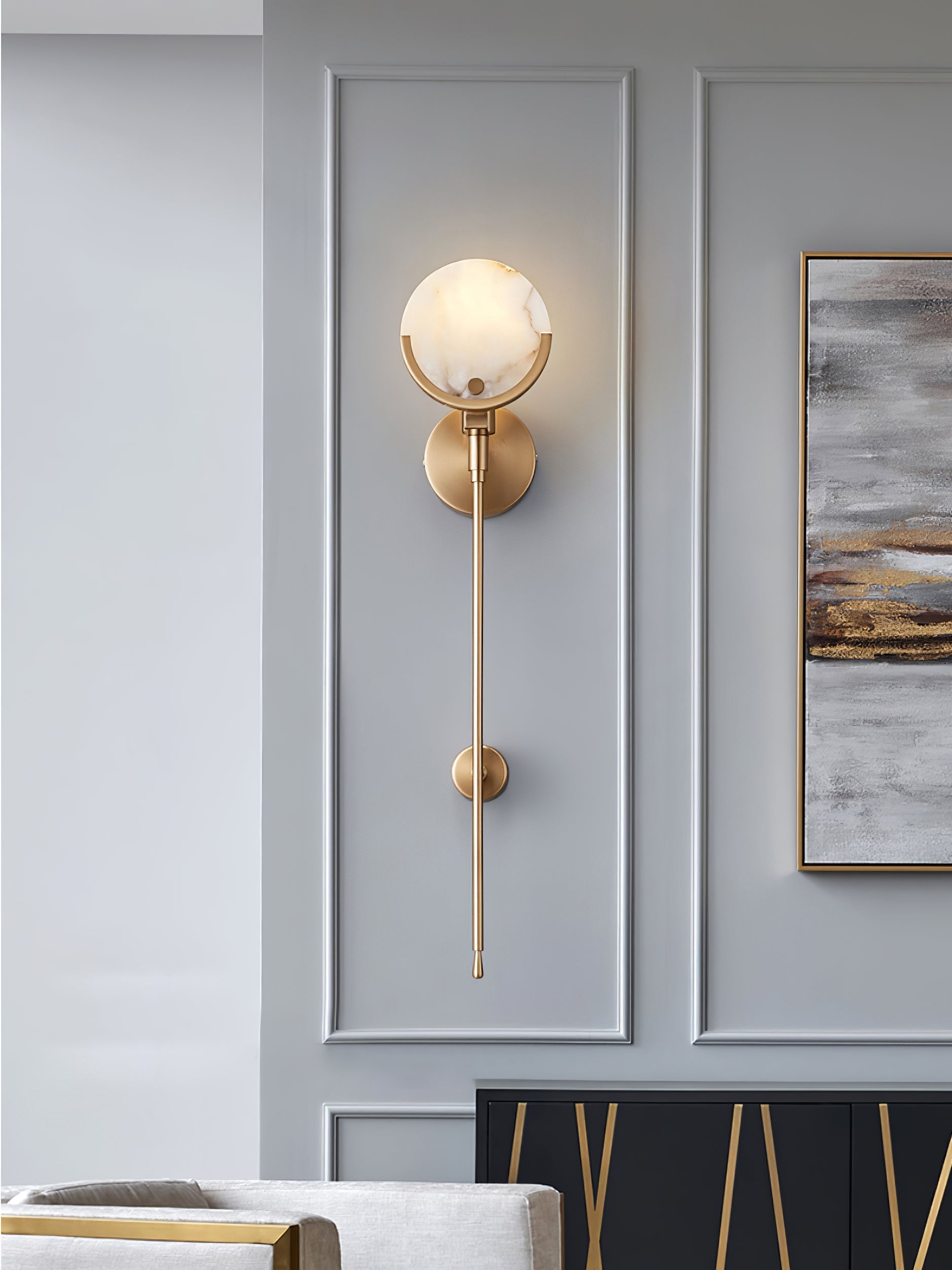 Ljomuvyo Modern Minimalist Brass Alabaster Sconce Wall Lamp - Lamp Copper