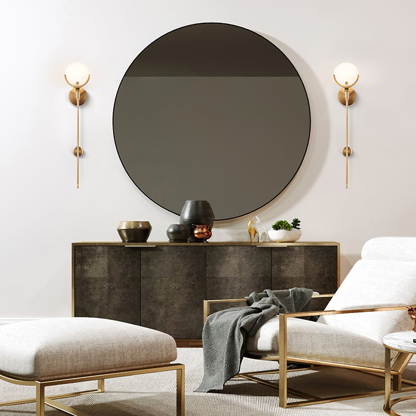 Ljomuvyo Modern Minimalist Brass Alabaster Sconce Wall Lamp - Lamp Copper