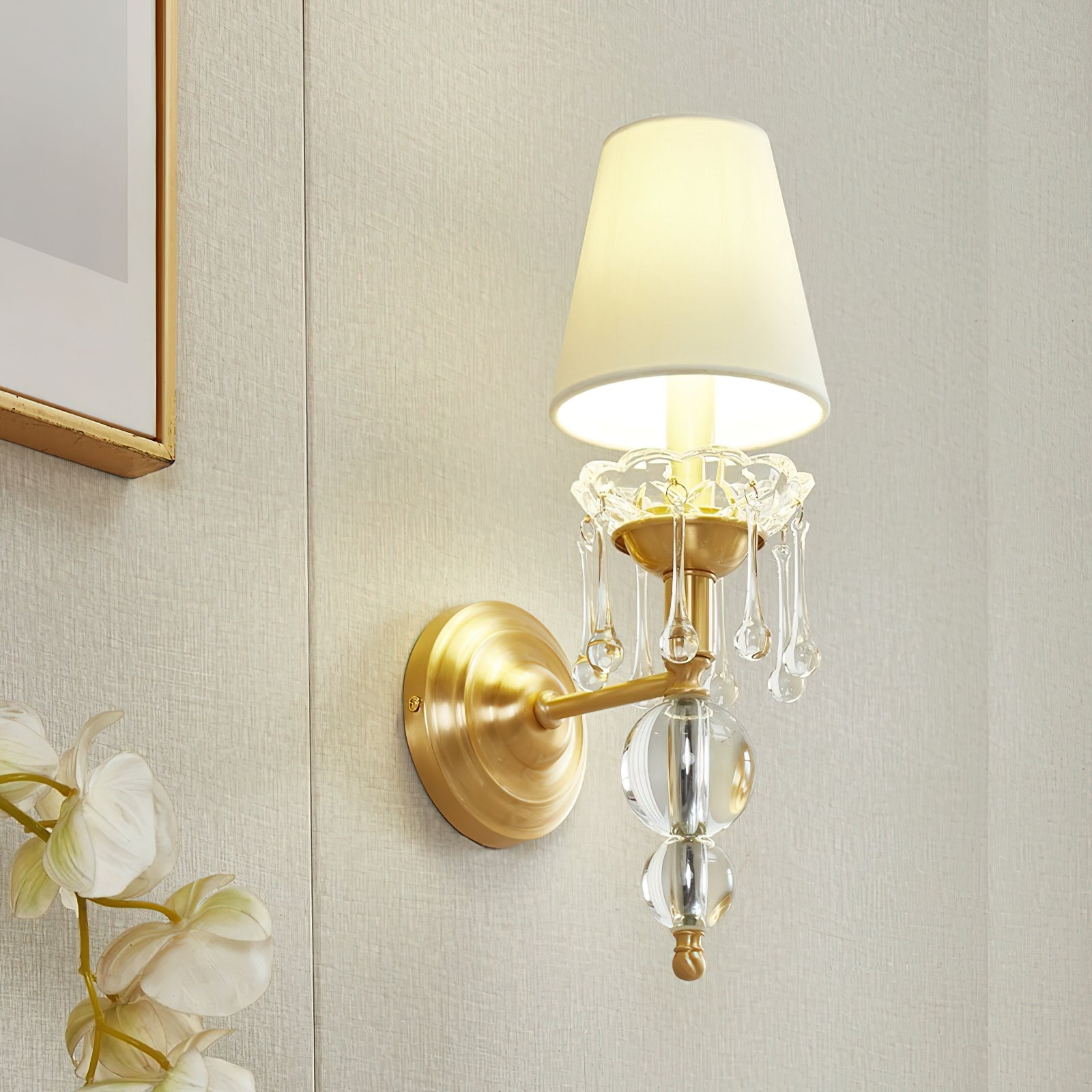 Qvistuvyh Postmodern Luxury Fabric Crystal Wall Lamp - Lamp Copper