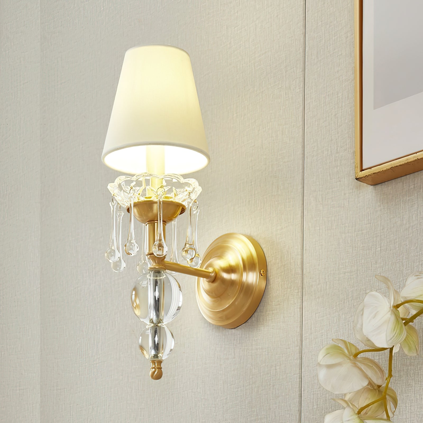 Qvistuvyh Postmodern Luxury Fabric Crystal Wall Lamp - Lamp Copper