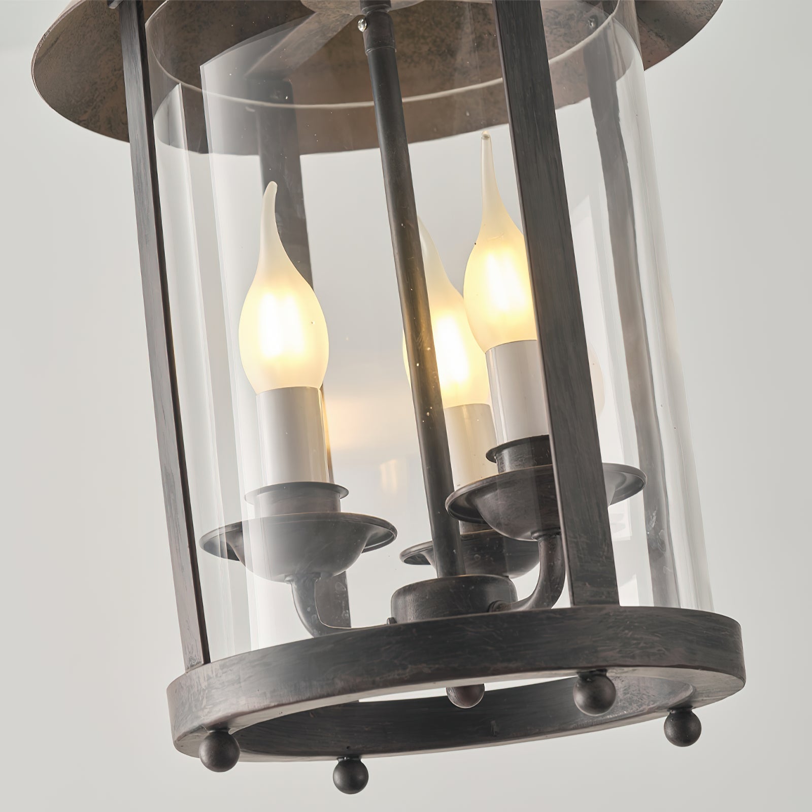 Tinduvyh Vintage Industrial Metal Glass Lantern Pendant Lamp - Lamp Copper