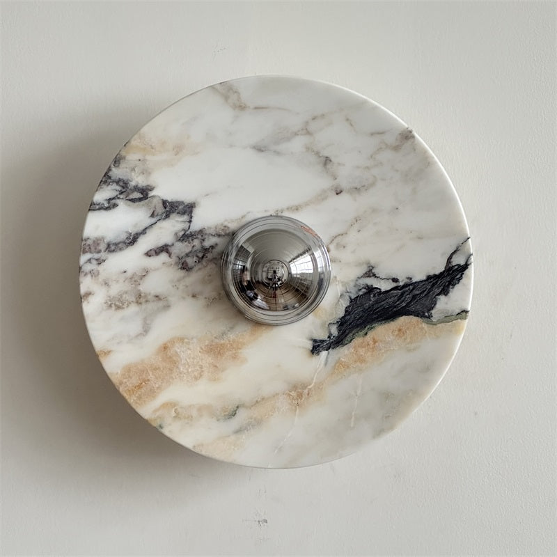 Zeno Modern Minimalist Round Chrome Marble Metal Wall Sconce - Lamp Copper