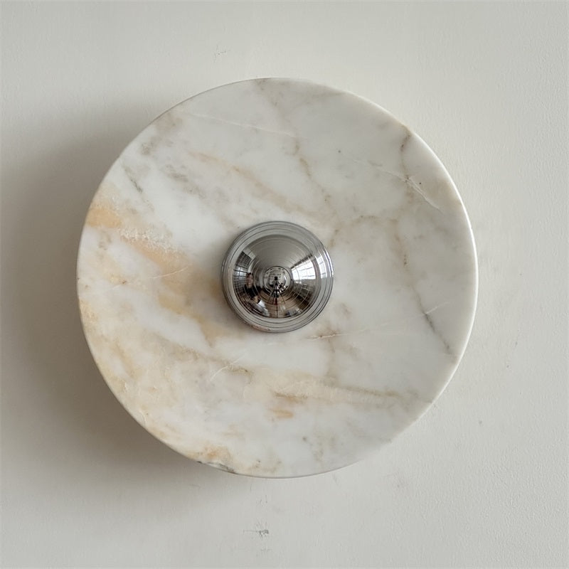 Zeno Modern Minimalist Round Chrome Marble Metal Wall Sconce - Lamp Copper