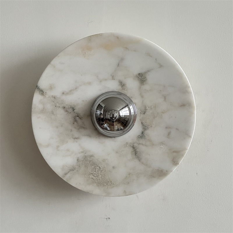 Zeno Modern Minimalist Round Chrome Marble Metal Wall Sconce - Lamp Copper
