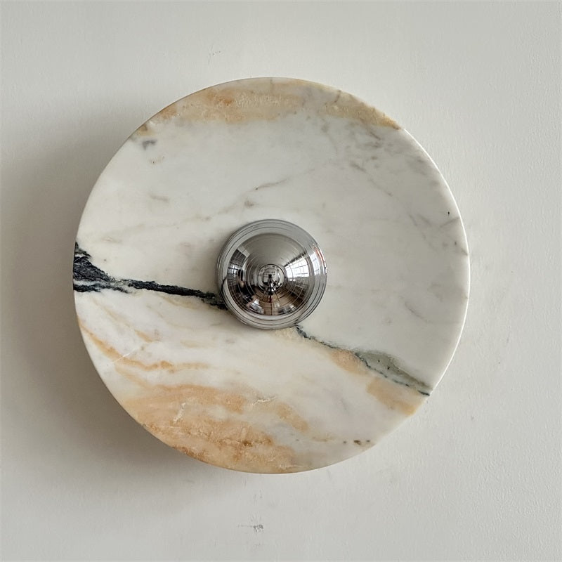 Zeno Modern Minimalist Round Chrome Marble Metal Wall Sconce - Lamp Copper