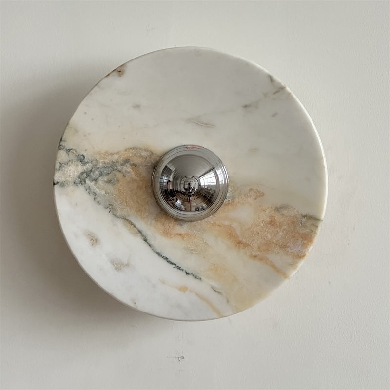 Zeno Modern Minimalist Round Chrome Marble Metal Wall Sconce - Lamp Copper