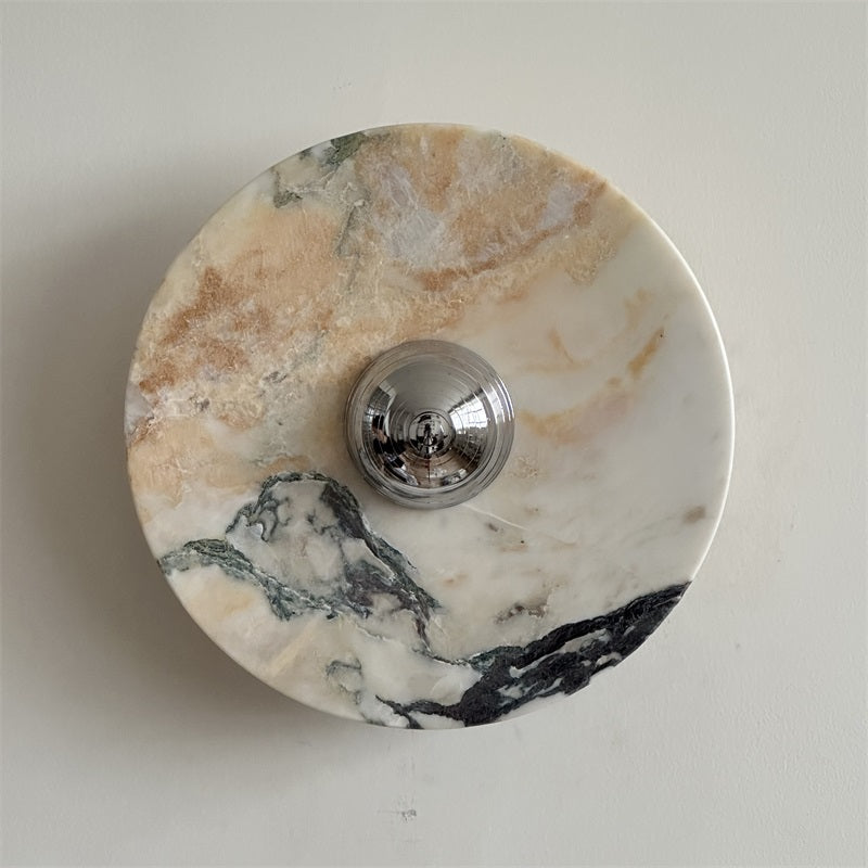 Zeno Modern Minimalist Round Chrome Marble Metal Wall Sconce - Lamp Copper