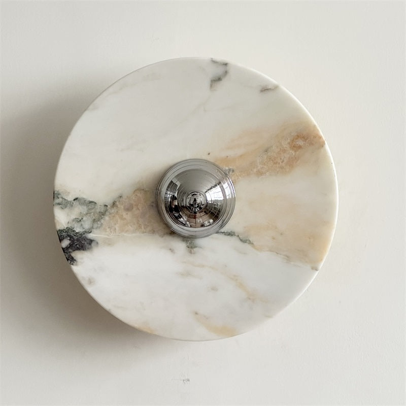Zeno Modern Minimalist Round Chrome Marble Metal Wall Sconce - Lamp Copper
