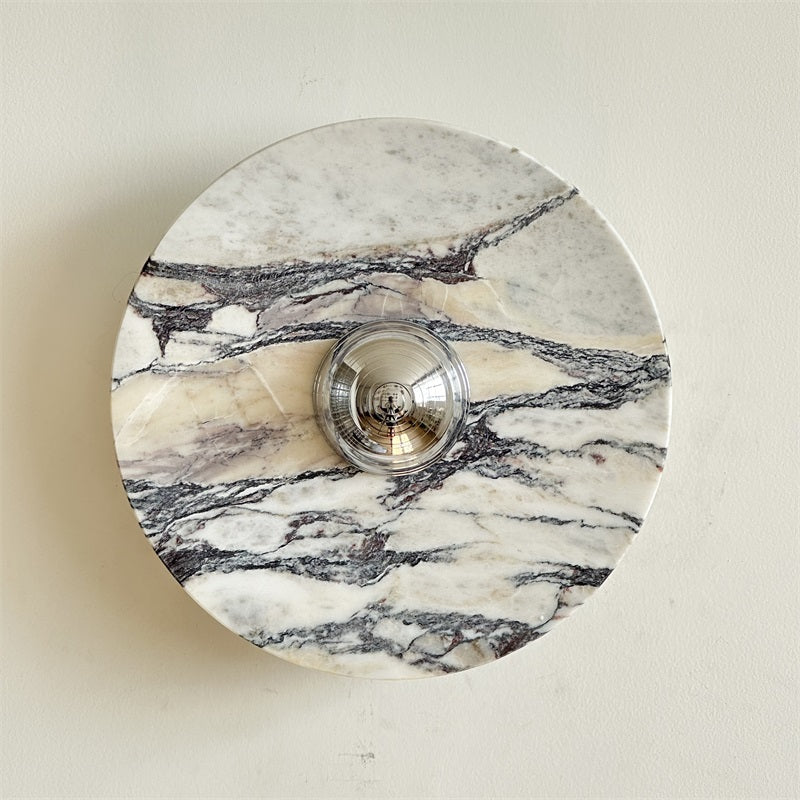 Zeno Modern Minimalist Round Chrome Marble Metal Wall Sconce - Lamp Copper