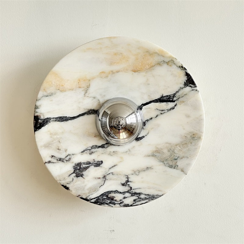 Zeno Modern Minimalist Round Chrome Marble Metal Wall Sconce - Lamp Copper