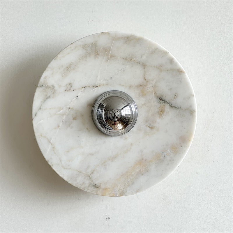 Zeno Modern Minimalist Round Chrome Marble Metal Wall Sconce - Lamp Copper