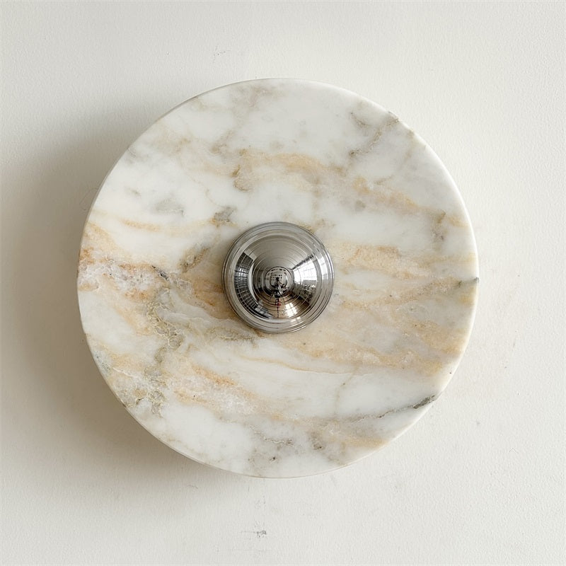 Zeno Modern Minimalist Round Chrome Marble Metal Wall Sconce - Lamp Copper