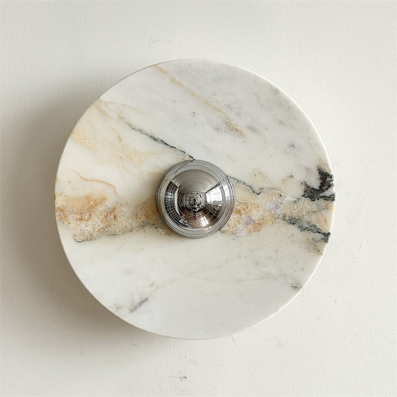 Zeno Modern Minimalist Round Chrome Marble Metal Wall Sconce - Lamp Copper
