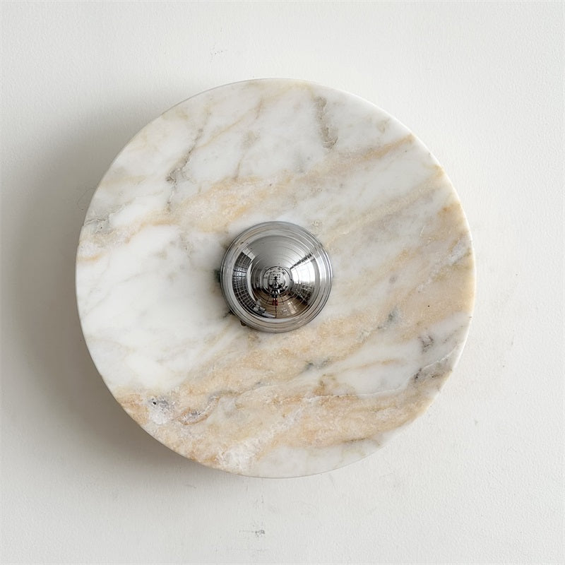 Zeno Modern Minimalist Round Chrome Marble Metal Wall Sconce - Lamp Copper