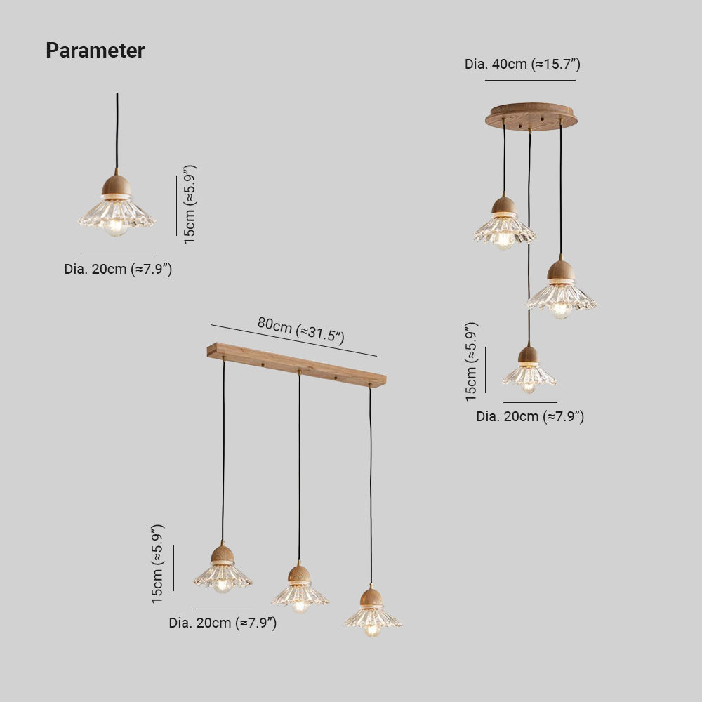 Valentina Retro Madera Lámpara colgante Vidrio Dormitorio/Salón/Comedor