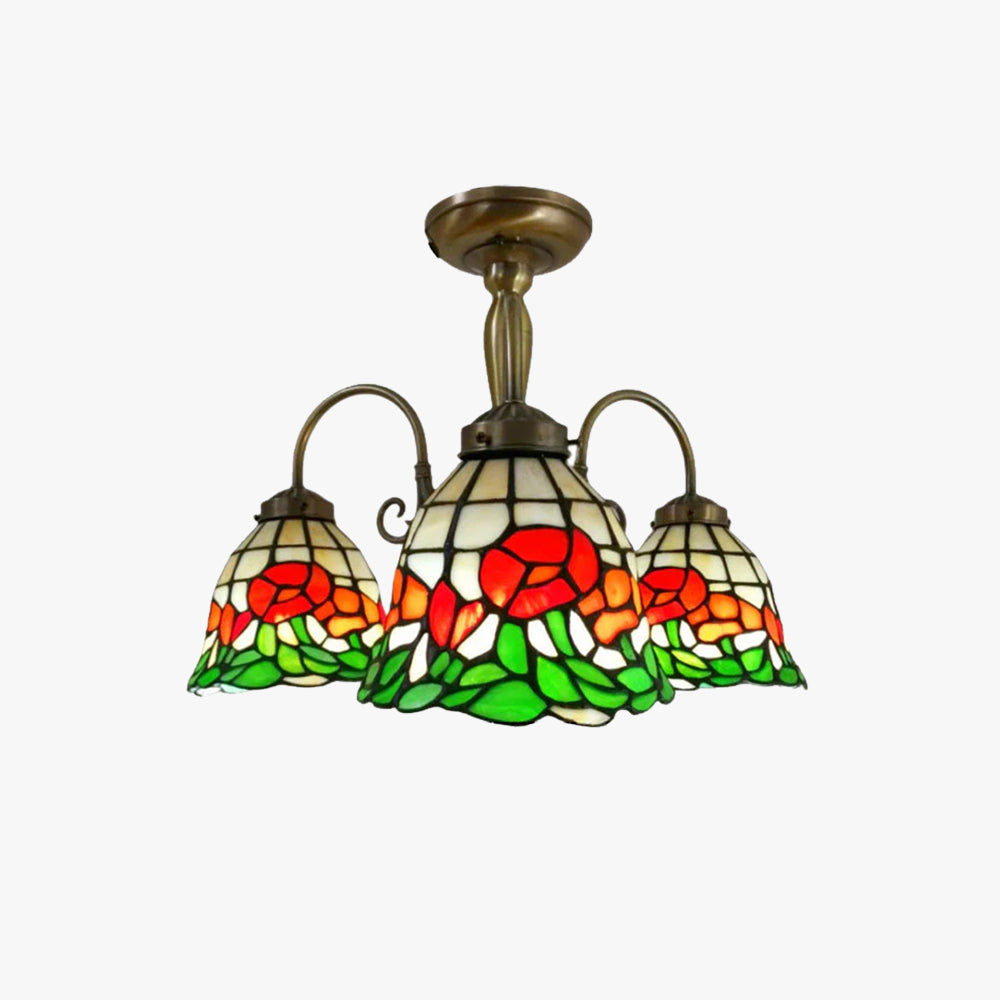 Tiffany Retro LED Flor Lámparas de araña Multicolor Dormitorio/Bar/Comedor