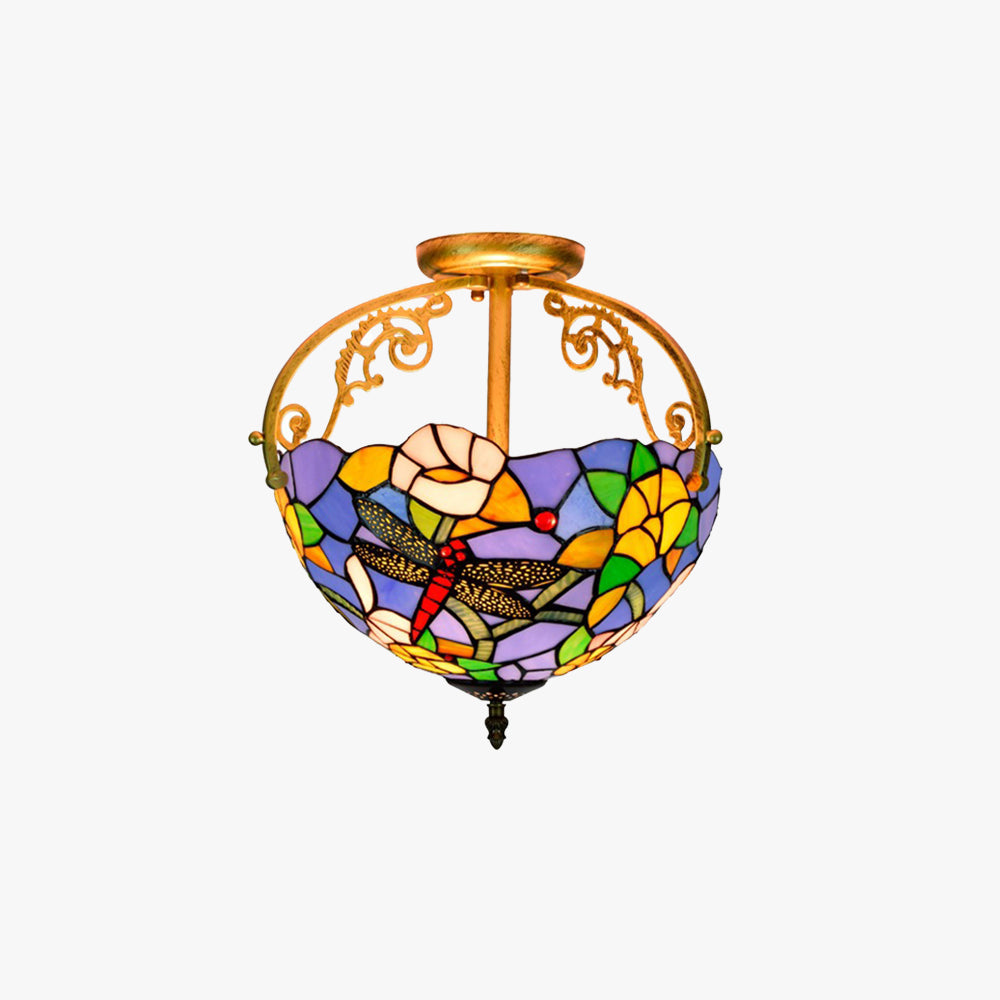 Tiffany Vintage Plafón Multicolor Metal/Vidrio Dormitorio/Salón