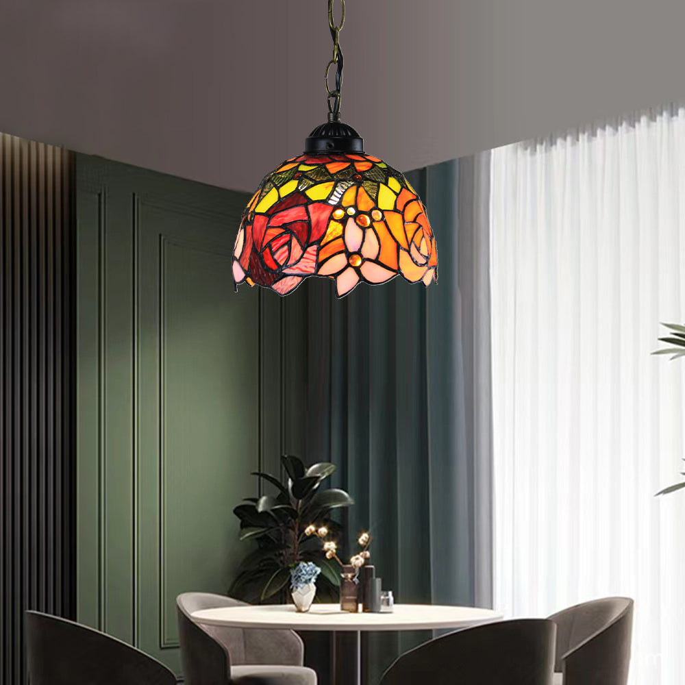 Tiffany Casa Rural LED Lámpara Colgante Metal Vidrio Dormitorio