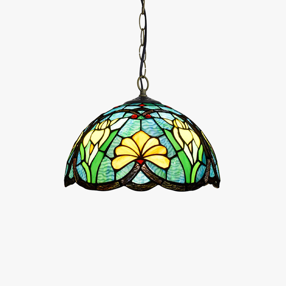 Tiffany Vintage Lámpara Colgante Flores Manchado Vidrio