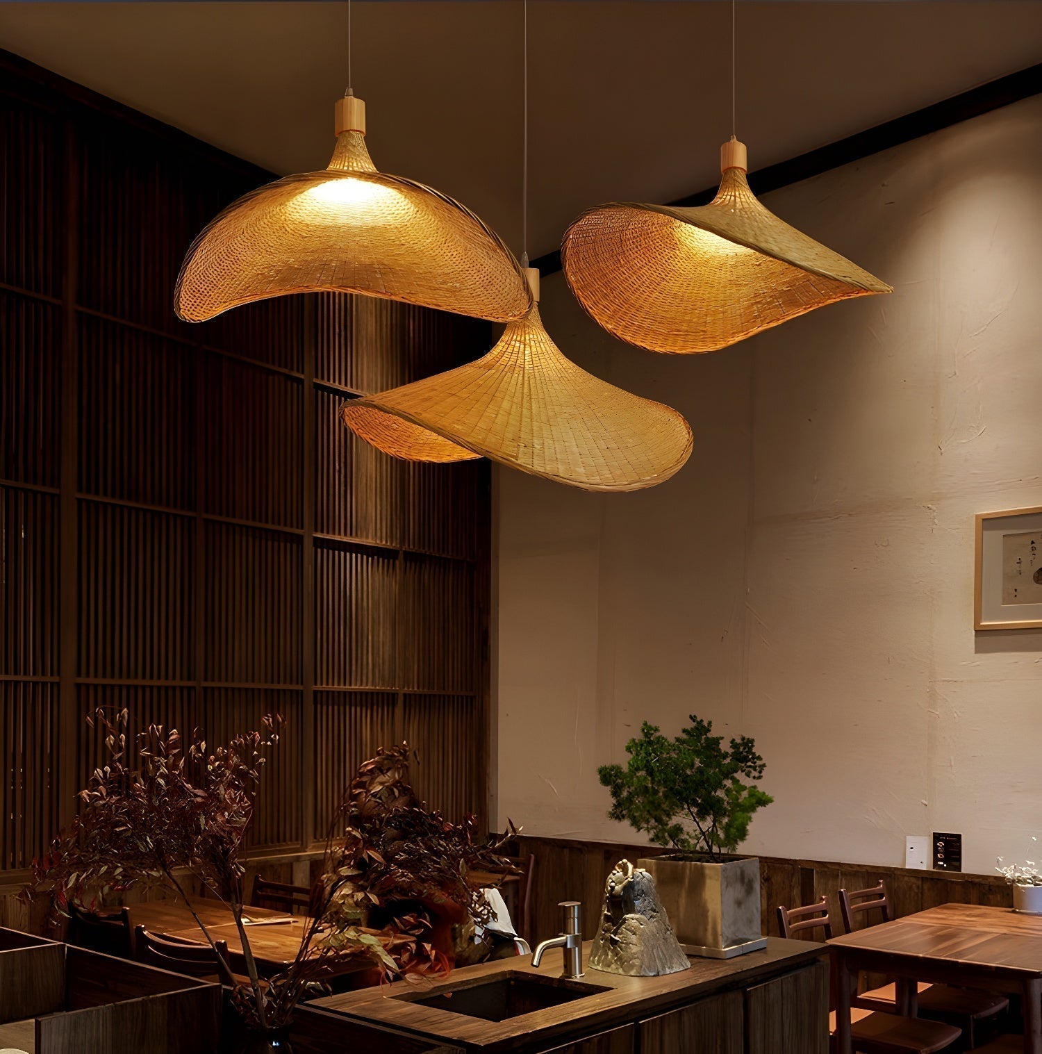 Rattan Weave Hat Pendant Light - Letslighting