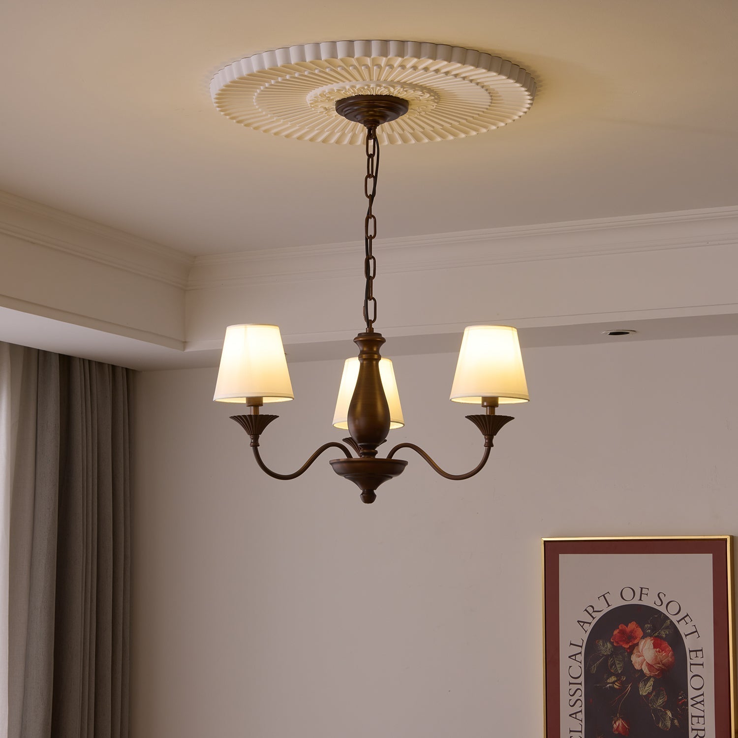 Aurora Chandelier Fabric Shade Vintage - Letslighting