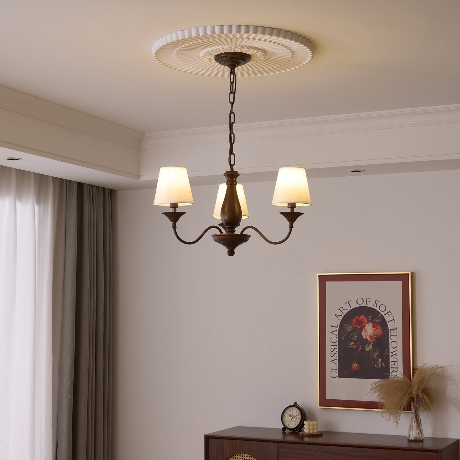Aurora Chandelier Fabric Shade Vintage - Letslighting